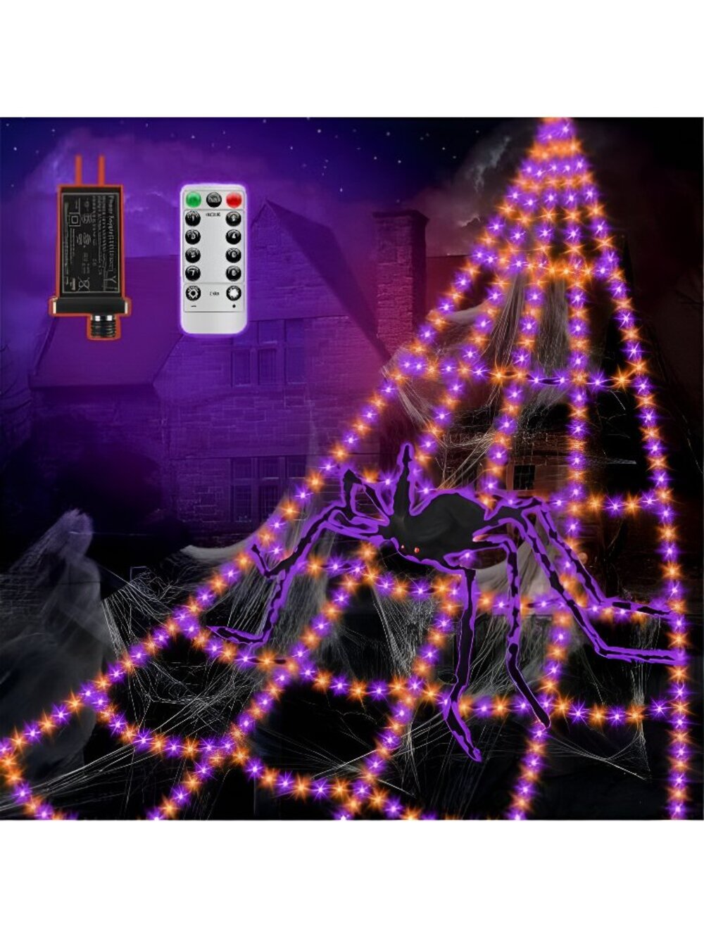 Spider Webs Halloween Decorations Lights - 550 LEDs Outdoor Giant Halloween